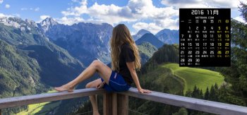 山谷风景 天空 森林树木 女孩2016年11月日历桌面壁纸