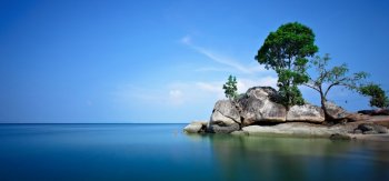 大海,岩石,岛,树木,宽屏壁纸