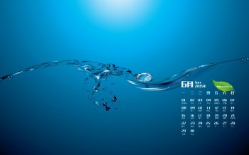 2015年6月日历壁纸清新护眼的蓝色水滴气泡高清图片下载