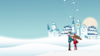 冬天爱情手牵手卡通壁纸