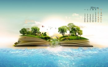 2016月1月日历小清新绿色护眼高清宽屏风景壁纸8下载