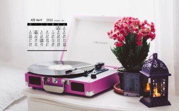 唯美2016年4月日历唱片机桌面壁纸图片下载