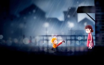 送雨伞给妈妈的小女孩感恩桌面壁纸