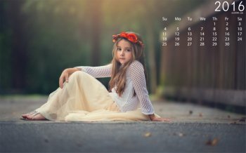 2016年9月日历可爱小萝莉女孩唯美写真电脑桌面壁纸