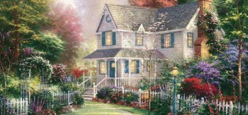 维多利亚花园，托马斯·金凯德，花园，房子，别墅，美丽草木，绘画，风景桌面壁纸