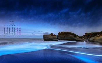 2016年2月日历清新护眼蓝色桌面壁纸图1下载