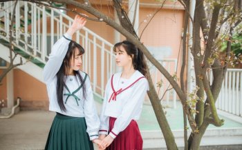 日系JK制服姐妹花清新写真电脑高清桌面壁纸图片下载
