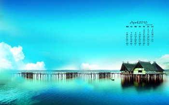 2016年4月日历碧水蓝天桌面壁纸
