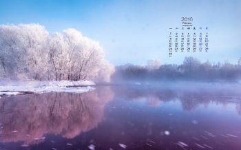2016年2月日历唯美雾凇桌面壁纸图片下载