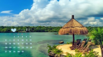 2015年7月日历壁纸夏日清凉海边风景高清电脑桌面壁纸下载