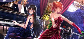 漂亮动漫美少女，钢琴，优美的礼服，晚会，唯美，动漫女生壁纸