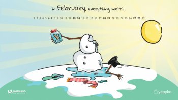 2016年2月日历可爱雪人卡通桌面壁纸