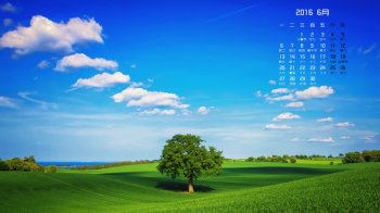 2016年6月日历蓝天白云绿色风景壁纸
