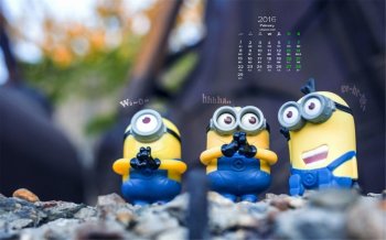 超萌的小黄人2月日历小黄人桌面壁纸