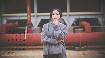 2017年2月文艺美女慵懒写真高清桌面日历壁纸