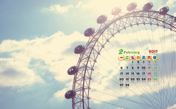 2017年2月小清新蓝色风景电脑日历壁纸