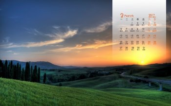 2017年3月蓝天白云高清桌面日历壁纸