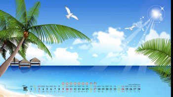 2013年2月日历壁纸之安静的蓝色海滩