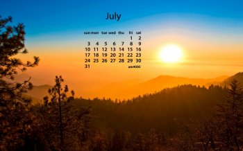 2016年7月日历夕阳下山川唯美风景桌面壁纸下载