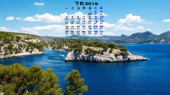 2016年7月日历蓝色海边唯美高清电脑桌面风景壁纸