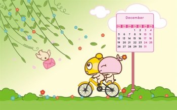 2016年12月卡通月历宽屏壁纸图片