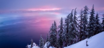 湖,雪山,树林,冬天风景桌面壁纸