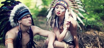 姑娘,小伙,羽毛,油漆,桌面壁纸