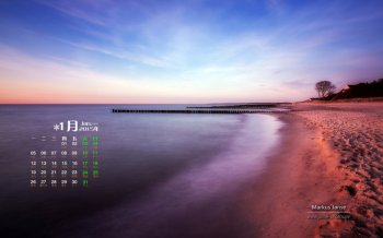 2015年1月日历美丽的小岛晚霞风光高清电脑桌面壁纸下载