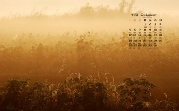 2015年10月日历斗山秋天晨雾美景桌面壁纸下载3