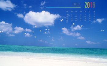 2016年7月日历大海海滨风光电脑桌面壁纸下载