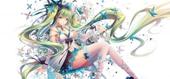 初音未来，VOCALOID，漂亮美少女，蝴蝶，美丽梦幻，好看动漫壁纸