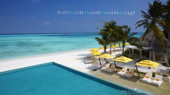 2016年3月日历马尔代夫尼亚玛岛渡假村风景桌面壁纸图片下载