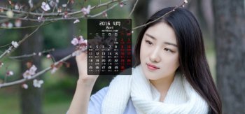 梅花长发围巾清纯美女2016年4月日历桌面壁纸