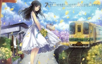 2015年7月日历精选唯美女人火车站场景电脑壁纸下载