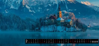 布莱德湖 冬天风景 彼岸2016年2月日历壁纸