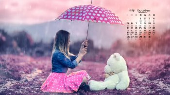 2015年10月日历雨中美女非主流桌面壁纸下载5