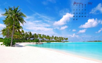 美丽海滩风景唯美清新蓝色海洋高清桌面日历壁纸