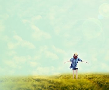 清新怡人的漫画绿色草原背景图片