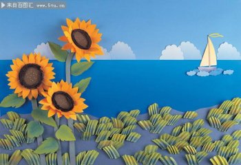 向日葵贴纸艺术ppt背景图片