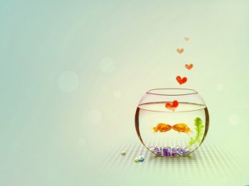 爱心金鱼浅色ppt背景图片