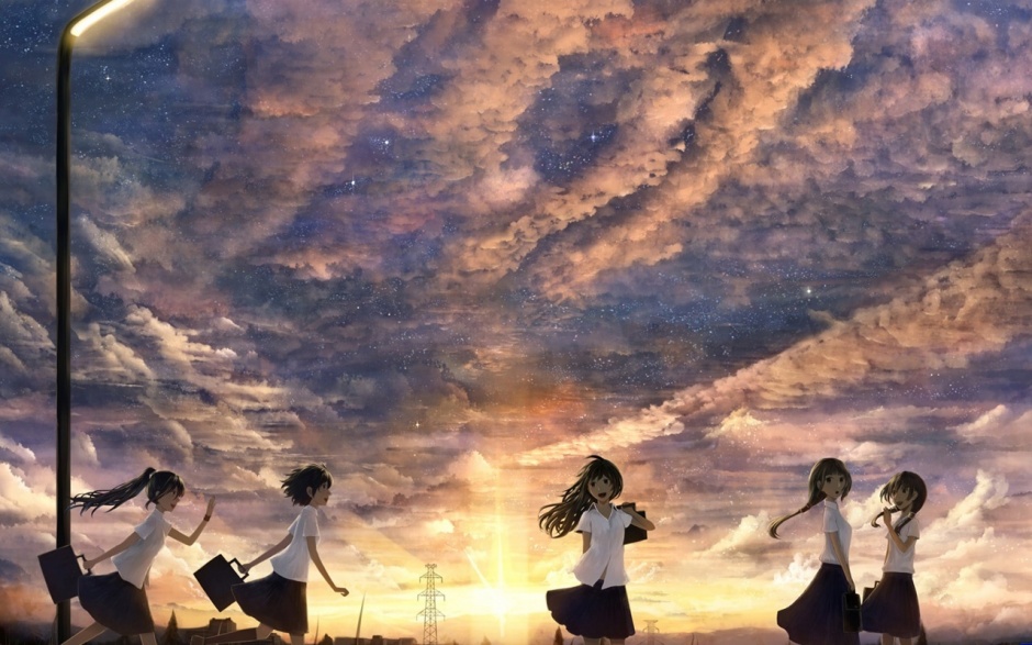 放学的同学们ppt动漫背景图