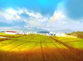 古风水彩风景画背景图片