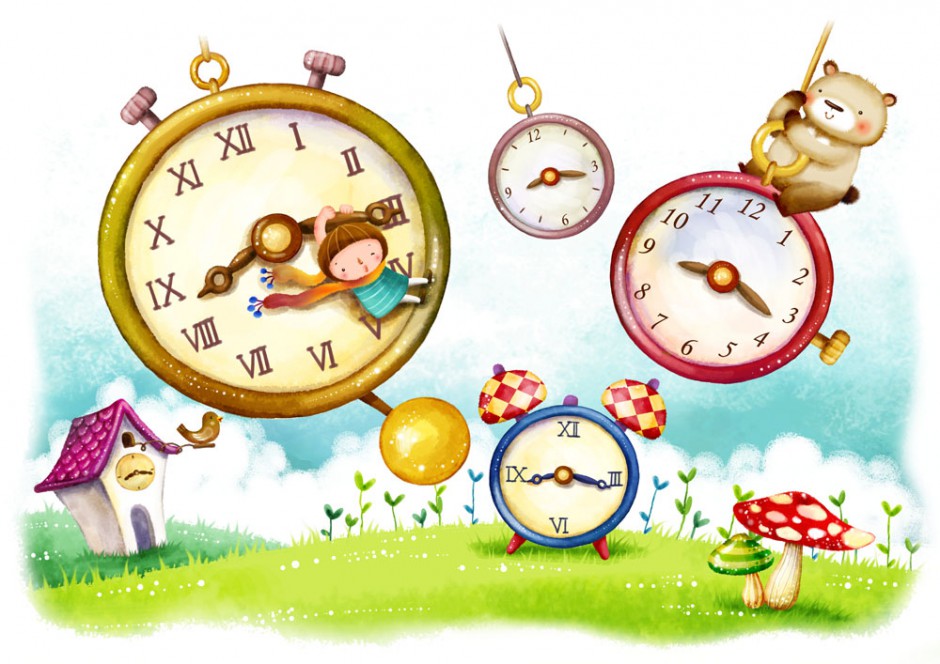 卡通美丽时钟ppt背景图片