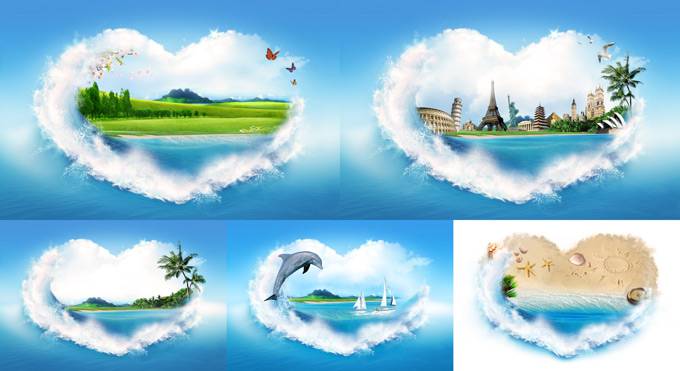 背景图片好看的心形风景海洋