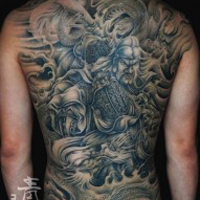 霸气彩色的关公头像纹身图案大全