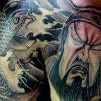 霸气彩色的关公头像纹身图案大全