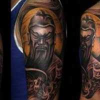 霸气彩色的关公头像纹身图案大全