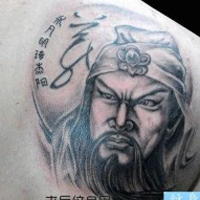 霸气彩色的关公头像纹身图案大全