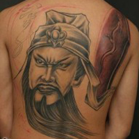 霸气彩色的关公头像纹身图案大全