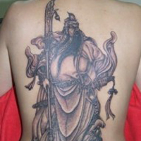 霸气彩色的关公头像纹身图案大全